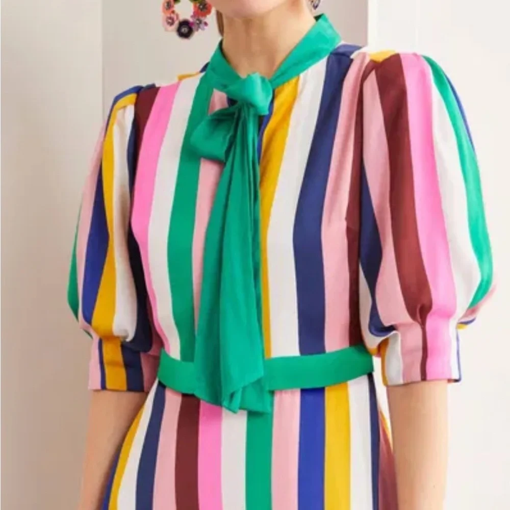 Boden | Mila Midi Colorblock Stripe Dress Necktie size 8 - Picture 8 of 9